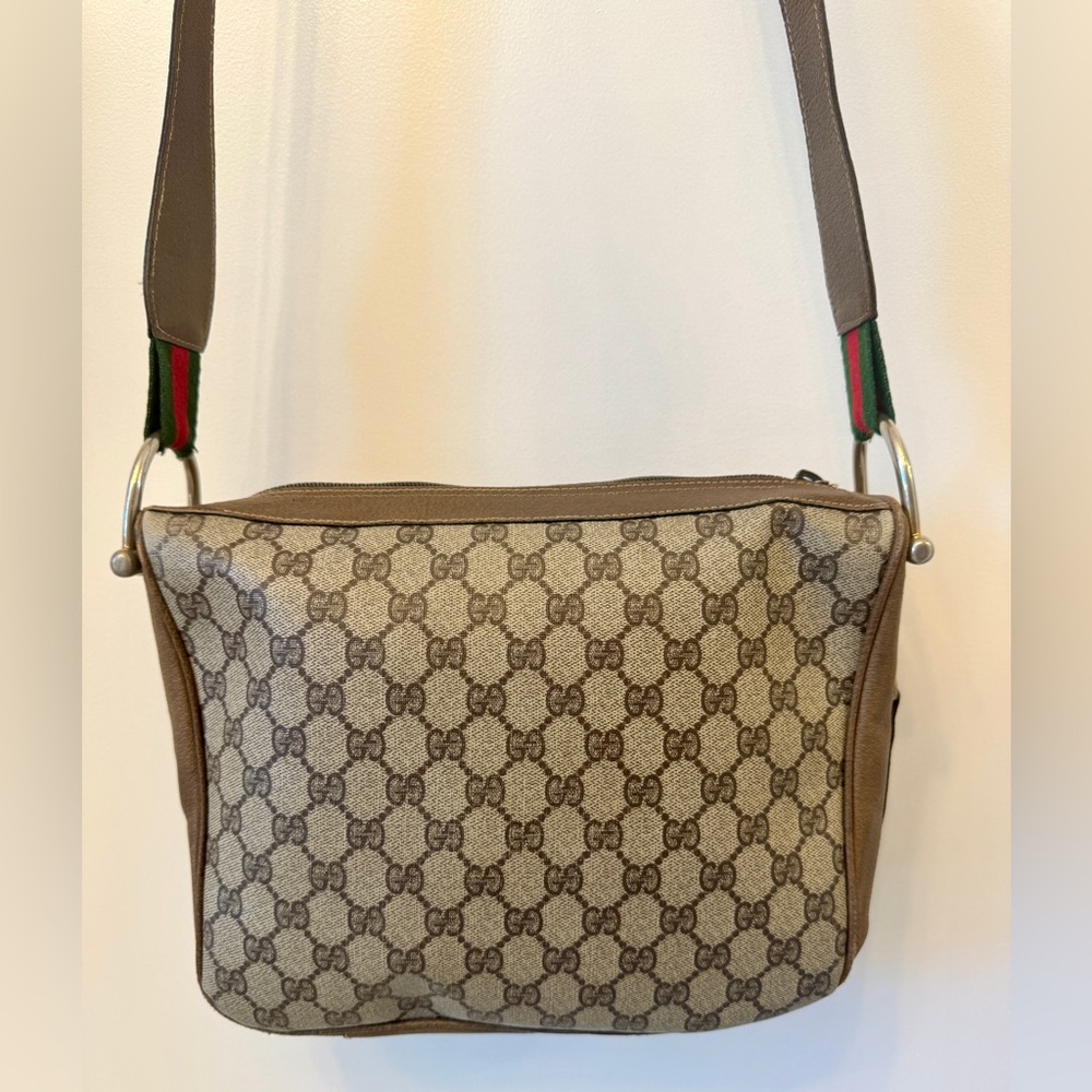 Gucci Vintage Monogram Crossbody Bag Sherry Web Stripe GG Supreme Coated Canvas - Picture 9 of 17